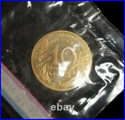 France 1976 Gold Piefort 10 Centimes P547 Rare Only 100pcs Made