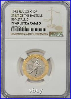 France 1988 10 Francs gold NGC Proof 69UC Spirit of the Bastille. Gold Center wit