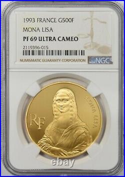 France 1993 500 Francs gold NGC Proof 69UC Mona Lisa. 0.999oz gold. 5000 minted