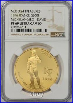 France 1996 500 Francs gold NGC Proof 69UC Michelangelo David. 0.999oz gold. 100