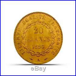 France 20 Francs Angel Gold Coin 0.1867 oz Random Date Extremely Fine (XF)