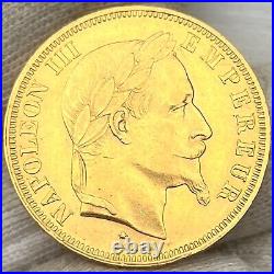 France 50 Francs 1868-A Paris Mint Napoleon III Scarce Gold Coin KM804.1