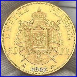 France 50 Francs 1868-A Paris Mint Napoleon III Scarce Gold Coin KM804.1