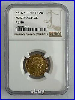 France AN 12 A 20 Francs Gold KM# 651 / F510.2 NGC Certified AU 50