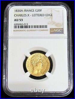 France Charles X 1830-A 20 Francs Gold Coin AU53 NGC