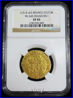 France François I gold Ecu d'Or au Soleil ND (1515-1547) XF45 NGC, Dijon mint