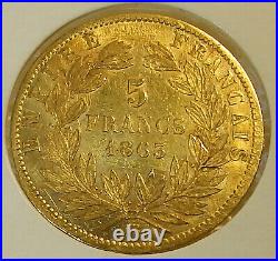 France French Napoleon III 5 Francs Gold 1863 BB Strasbourg Very Nice Rare