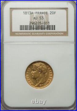 France, Gold 20 Francs 1813 A Napoleon Paris Mint Ngc Au 53, Rare7