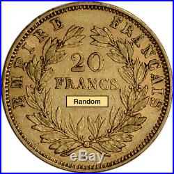 France Gold 20 Francs (. 1867 oz) Napoleon III Bare Avg Circ Random Date