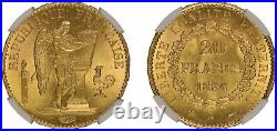France, Gold 20 Francs 1886 A Ngc Ms 64, Rare2