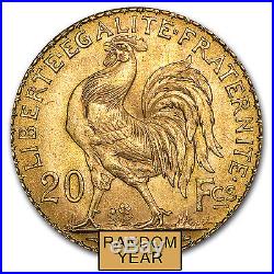 France Gold 20 Francs French Rooster Almost Uncirculated AU (Random Year)