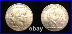 France Gold 20 Francs GEM BU 1908 Rooster-PRE WORLD WAR ONE-CLASSIC OLDER Coin