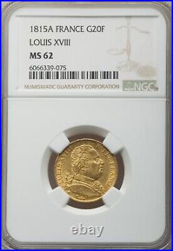 France, Gold 40 Francs 1817 A Paris Louis XVIII Ngc Ms 62, Rare5