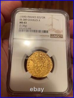 France, Gold Ecu D'or Au Soleil Charles X 1590 A Ngc Ms 63 Top Pop, Rare7
