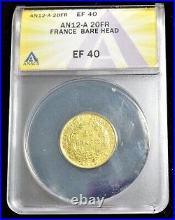 France L'An 12 (1803)-A Gold 20 Francs Gad-1021 ANACS XF-40