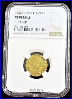 France Louis XV gold 1/2 Louis d'Or 1726-A XF Details (Cleaned) NGC