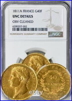 France Napoleon 1811A Gold 40 Francs, NGC UNC DTLS, Luster
