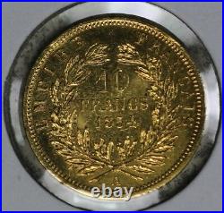 France, Napoleon III, 10 Francs 1854-A Gold Plain Edge