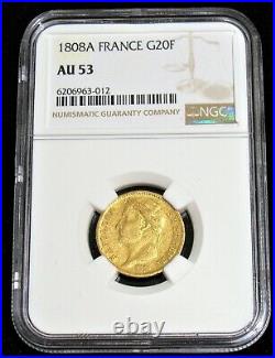 France Napoleon I 1808-A 20 Francs Gold Coin AU53 NGC
