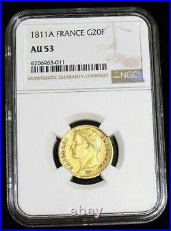 France Napoleon I 1811-A 20 Francs Gold Coin AU53 NGC