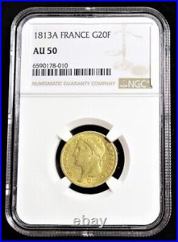 France Napoleon gold 20 Francs 1813-A AU50 NGC
