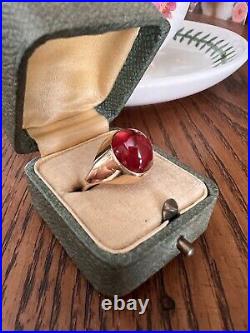 French ANTIQUE Chunky RUBY 18k GOLD Cabochon Wide Band Ring Tall Belle Epoque