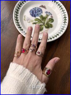 French ANTIQUE Chunky RUBY 18k GOLD Cabochon Wide Band Ring Tall Belle Epoque