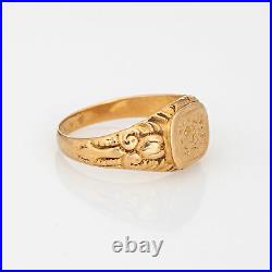 French Antique Belle Epoque Signet Ring 18k Yellow Gold Sz 5.5 Flowers Jewelry