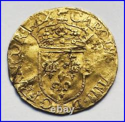 French Gold Ecu Coin 1568 Charles IX