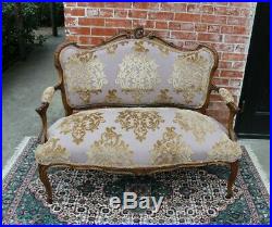 French Walnut Antique Settee Loveseat Bench With New Upholstery