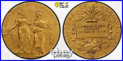 G053 FRANCE Agricultural Show Gold Award Medal, 1910. Paris Mint. PCGS UNC Detai