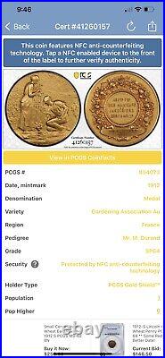 G055 FRANCE. Gardening Association Gold Award Medal, 1912. Paris Mint. PCGS SP64