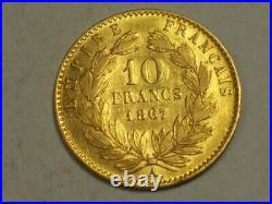 GOLD 1867-A France 10 Francs KM#800.1 AU SN893