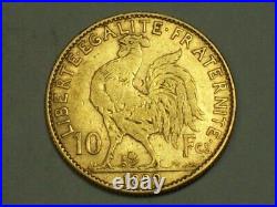 GOLD 1899 France 10 Francs KM#846 AU SN897