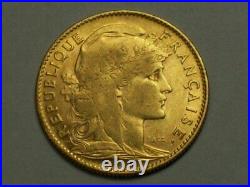 GOLD 1907 France 10 Francs KM#846 AU SN1154