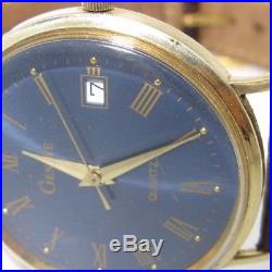 Geneva Swiss Quartz men's watch 14k solid gold case genuine leather yema france