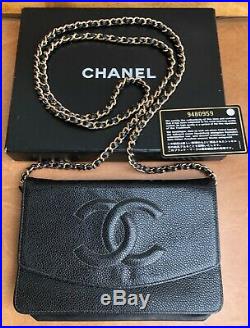 Genuine Chanel Woc Walle On A Chain Caviar Black Leather Gold Tone Hardware