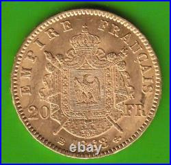 Gold France 20 Francs 1868 BB Napoléon III Good nswleipzig
