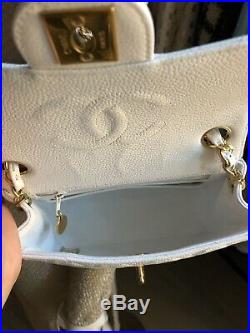 Gorgeous 100% Auth CHANEL White 24k Gold CC Caviar Quilted Mini Flap Crossbody