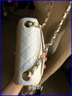 Gorgeous 100% Auth CHANEL White 24k Gold CC Caviar Quilted Mini Flap Crossbody