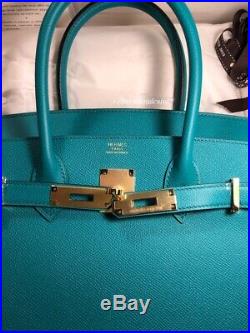 Guaranteed Genuine 30cm Hermes Birkin Bag Bleu Paon Epsom New 2019 Blue Gold HW