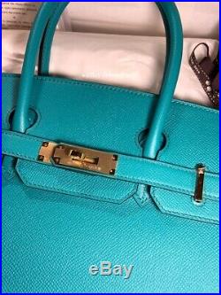 Guaranteed Genuine 30cm Hermes Birkin Bag Bleu Paon Epsom New 2019 Blue Gold HW