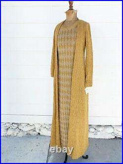 HALSTON Vintage Gold Lurex Evening Dress Designer Gown & Jacket 70s Disco Regal