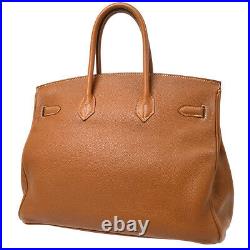 HERMES BIRKIN 35 Hand Bag Purse 7F 2002 Gold Veau Crispe Togo SHW 40729