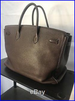 HERMES Birkin 40 cm Dark Brown Leather Gold Hardware Bag with Lock & Key