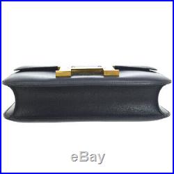HERMES CONSTANCE Shoulder Bag Purse Navy Box Calf Vintage Authentic NR13916