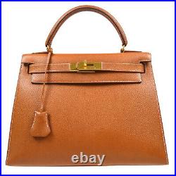 HERMES KELLY 28 SELLIER 2way Hand Bag 15P X Purse Gold Courchevel 72552