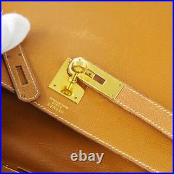 HERMES KELLY 32 SELLIER 2way Hand Bag T Purse Gold Veau Greine Courchevel 80431
