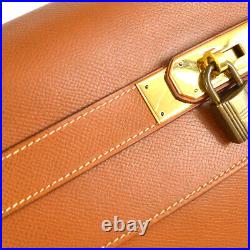HERMES KELLY 40 RETOURNE Hand Bag Purse Gold Veau Greine Courchevel UT 60172