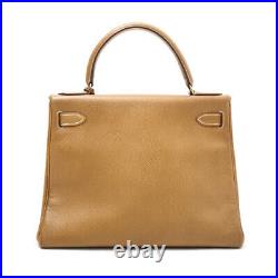 HERMES Kelly 28 Couchevel Leather Hand Bag R 1988 Brown Gold Vintage